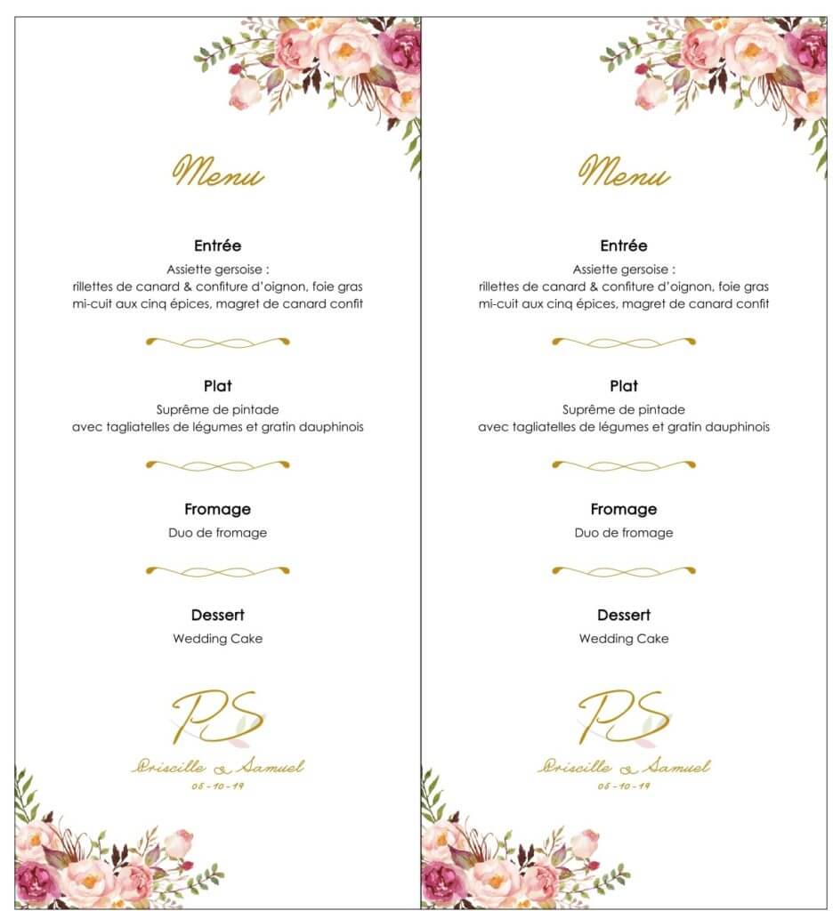 Menu mariage