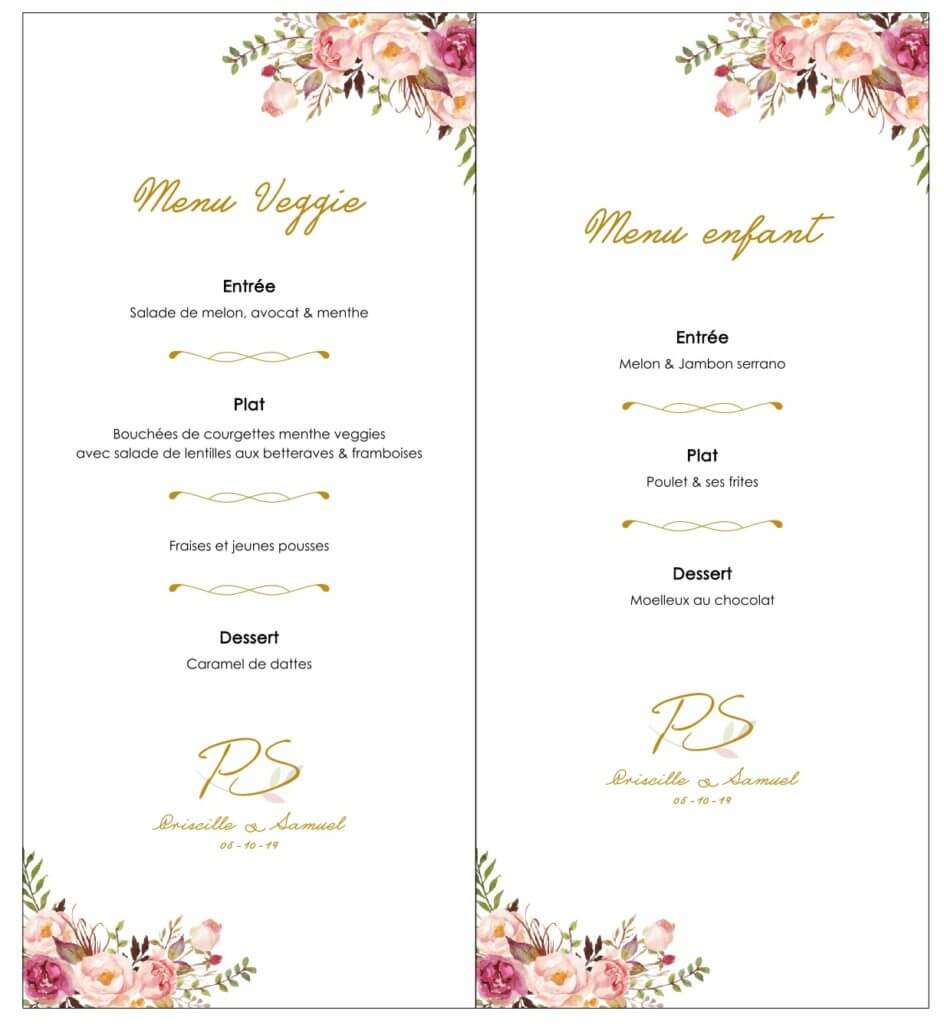 Menu mariage veggie et enfant