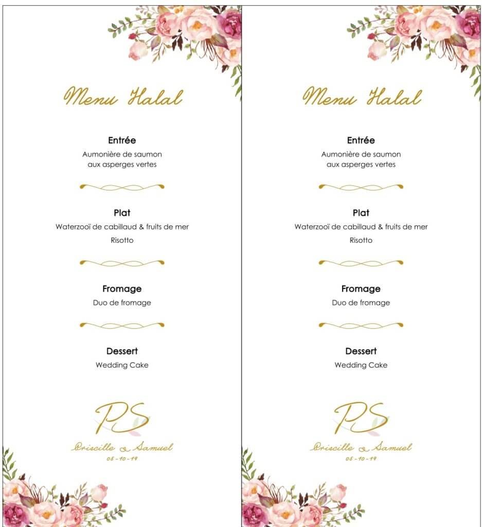 Menu mariage halal